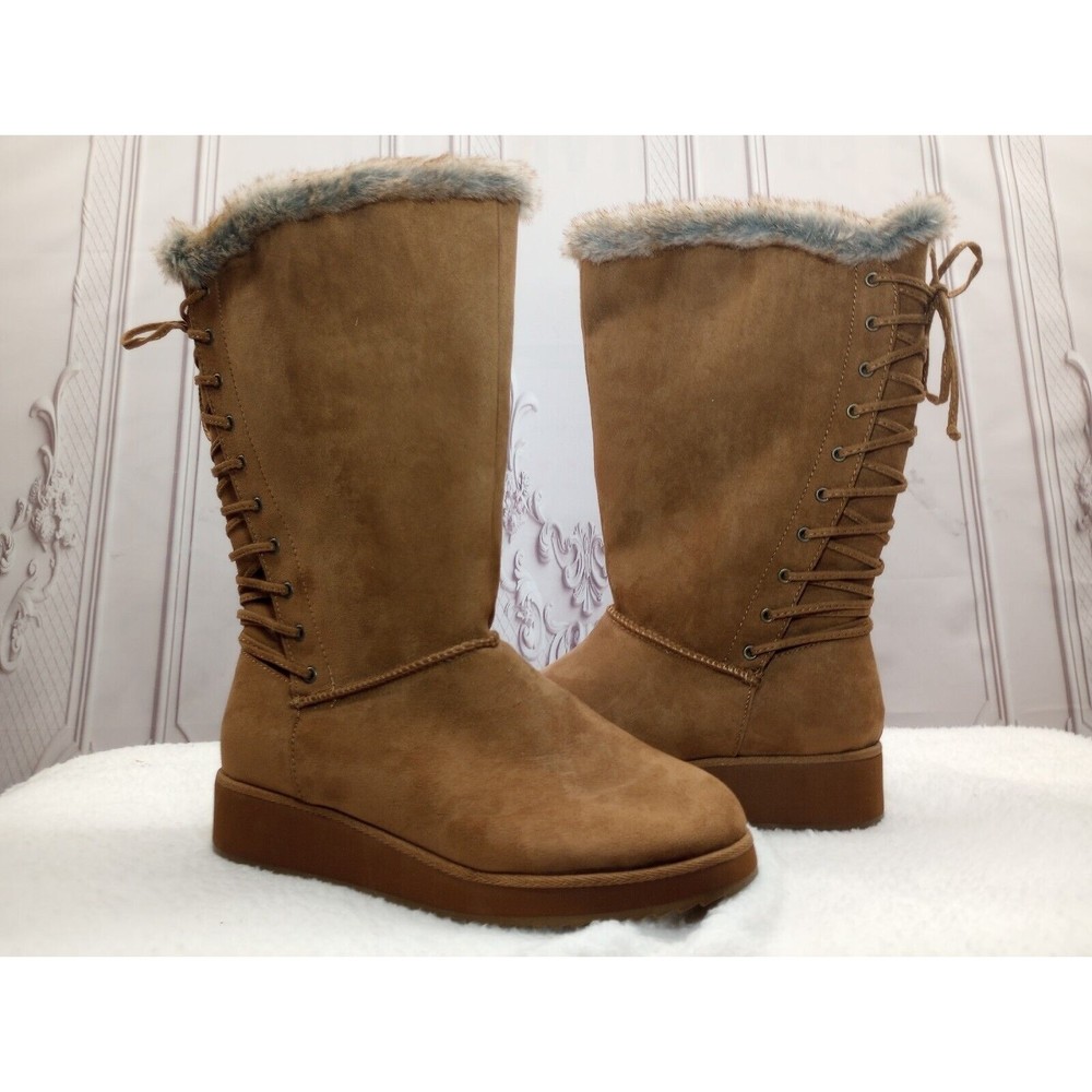 Brand New Rampage Mid-Calf Boots Women's SZ 8M Lace‎ Up Back Shearling Style EC